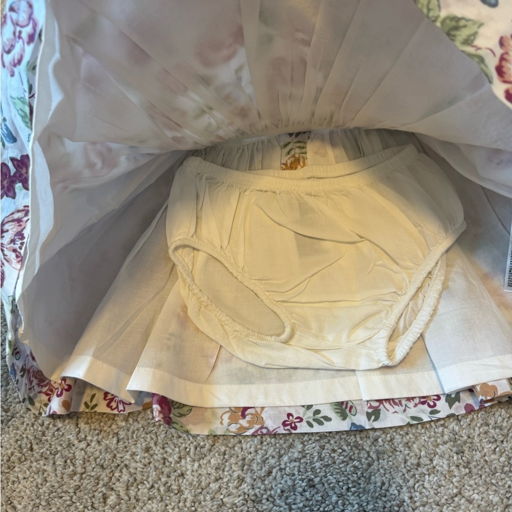 Jannie & Jack Floral Ruffled Baby Dress with Hat NWT (6-12 months) - Picture 2 of 4